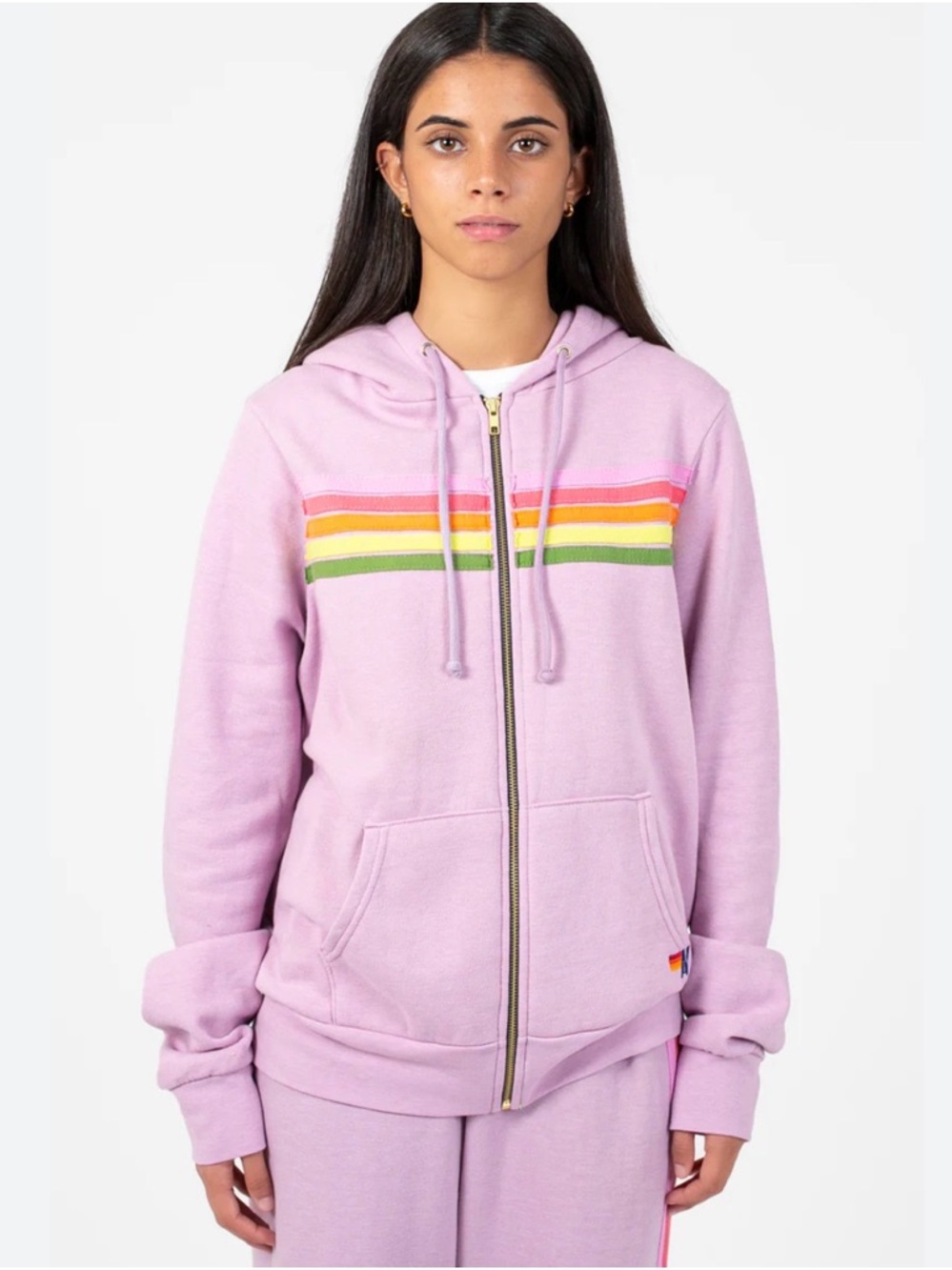 Aviator Nation 5 Stripe Full Zip purple Hoodie,size L - Picture 2 of 6